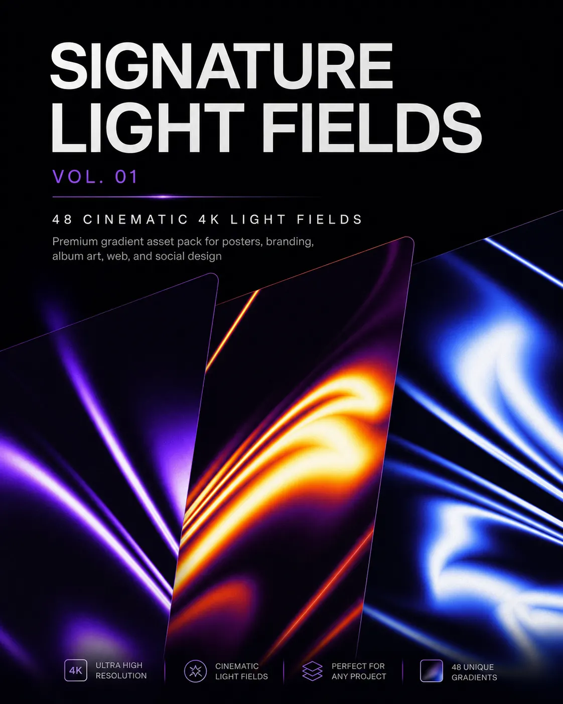 Signature Light Fields Vol. 01 cover with violet, orange, and blue light fields