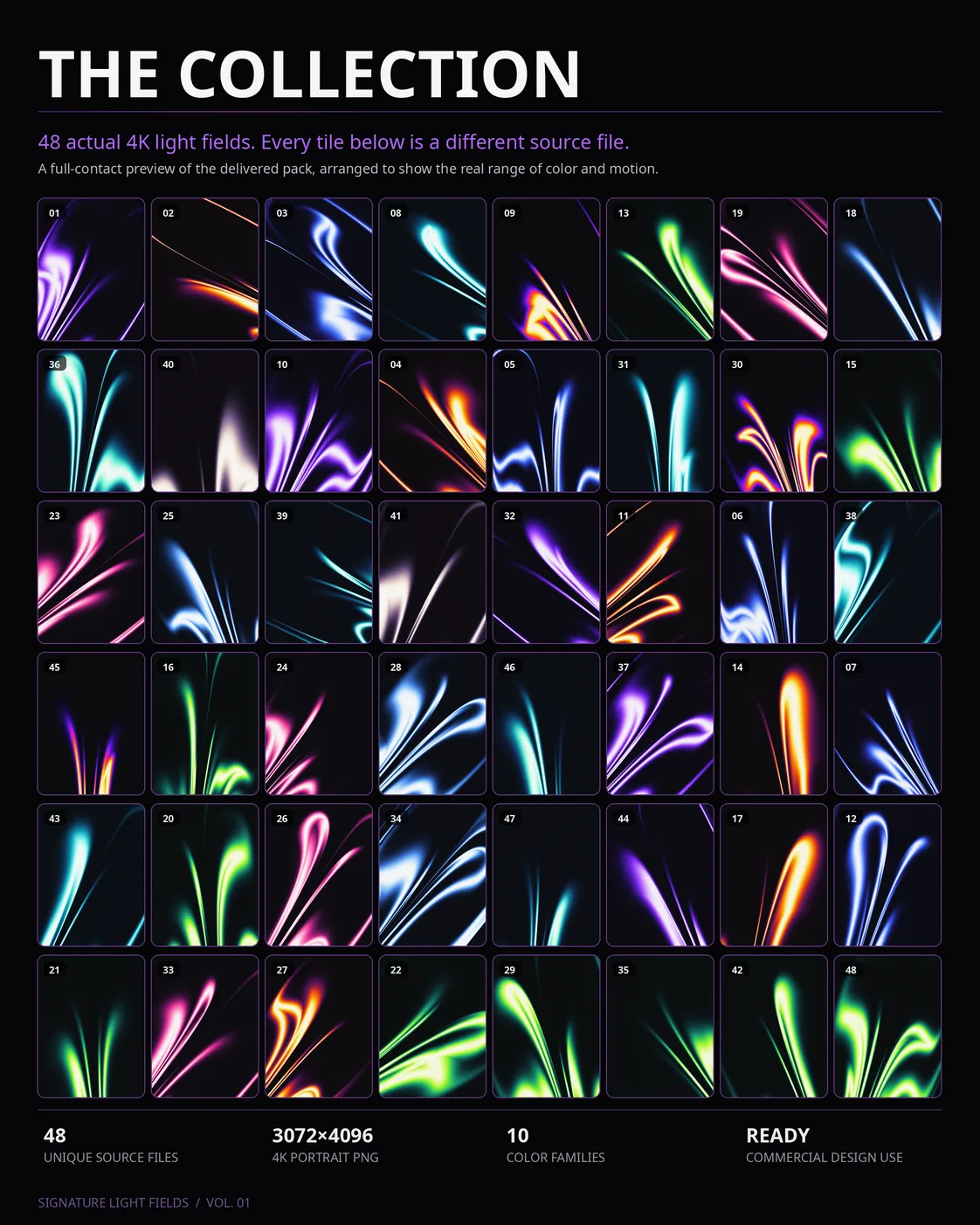 The actual 48-file Signature Light Fields Vol. 01 contact preview