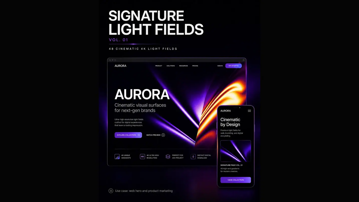 Web product concept study using a Signature Light Fields preview behind interface content