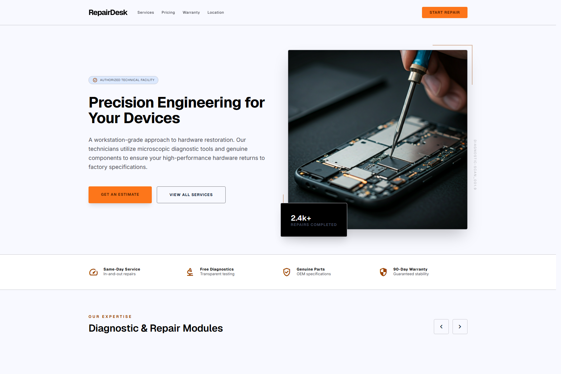 RepairDesk website template screenshot