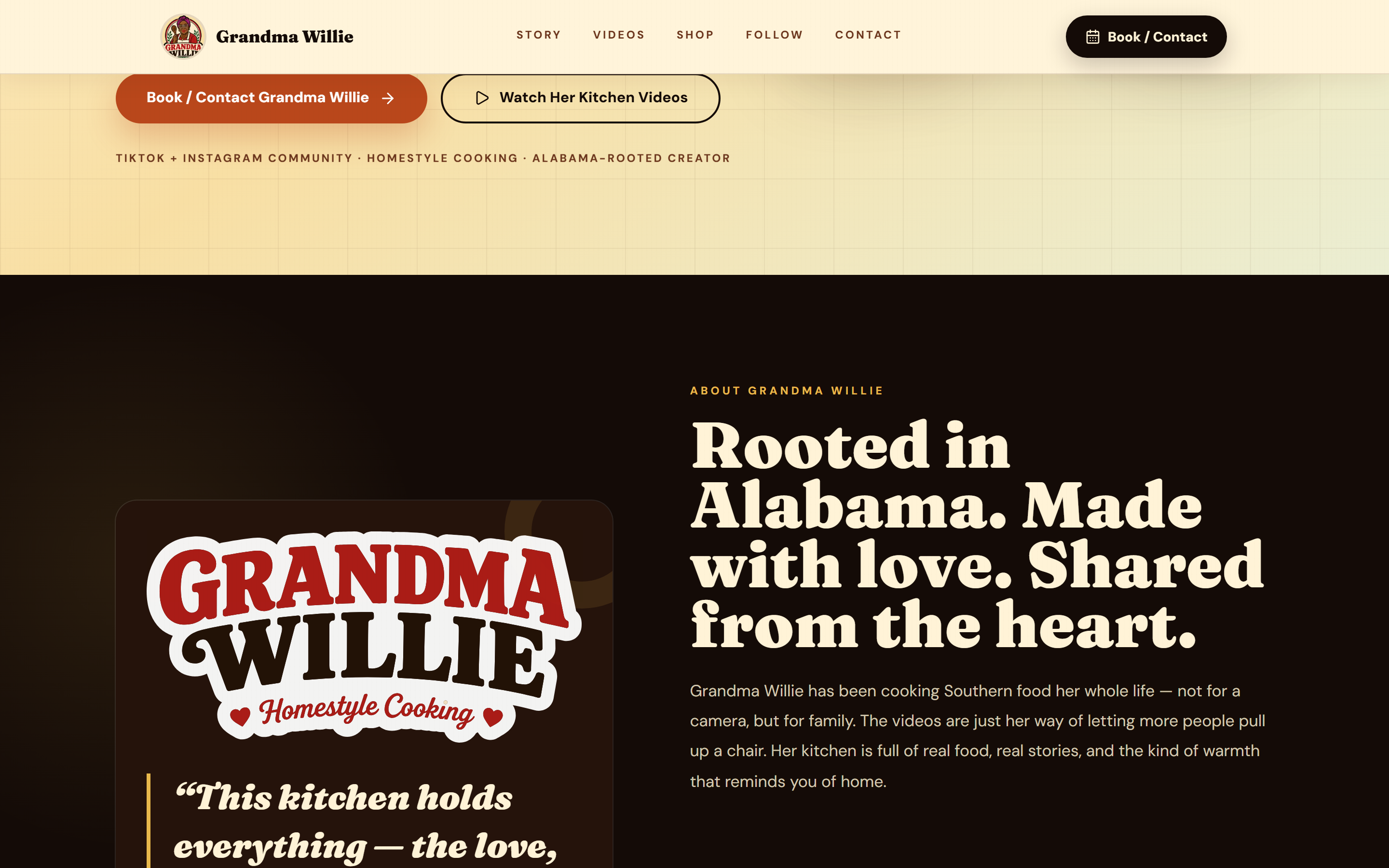 Grandma Willie recipes and cooking videos showcase